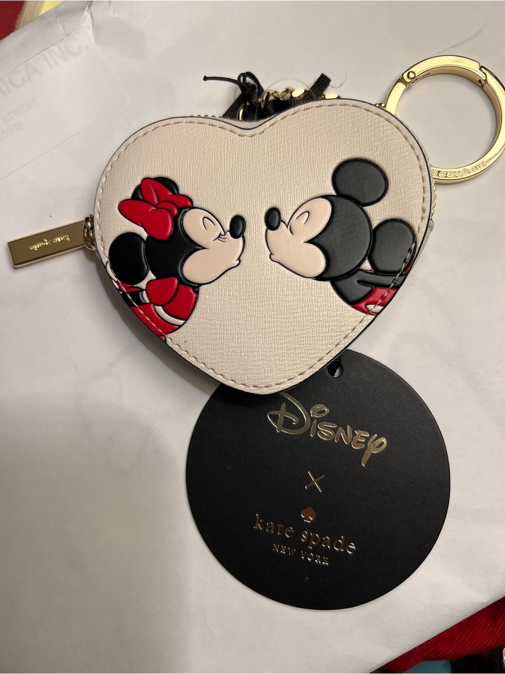 kate spade Disney Minnie & Mickey Mouse pale pink heart coin pouch bag charm NWT - Picture 3 of 3